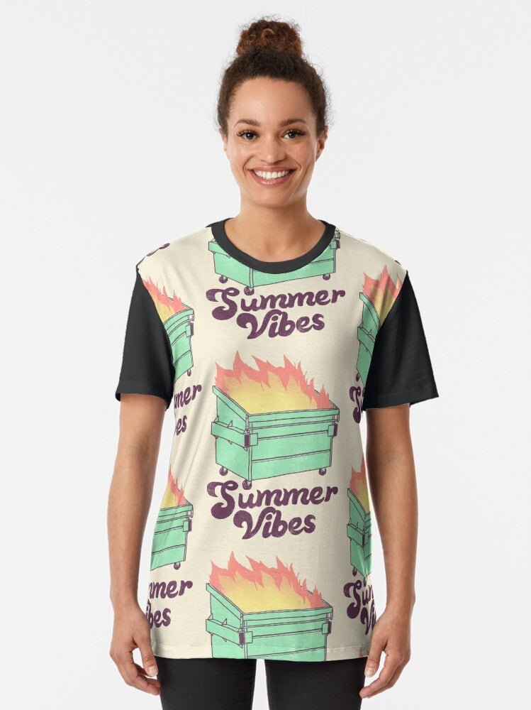 Retro summer vibes graphic t-shirt with Hillary White rabbit design, featuring flames and burning elements - Women