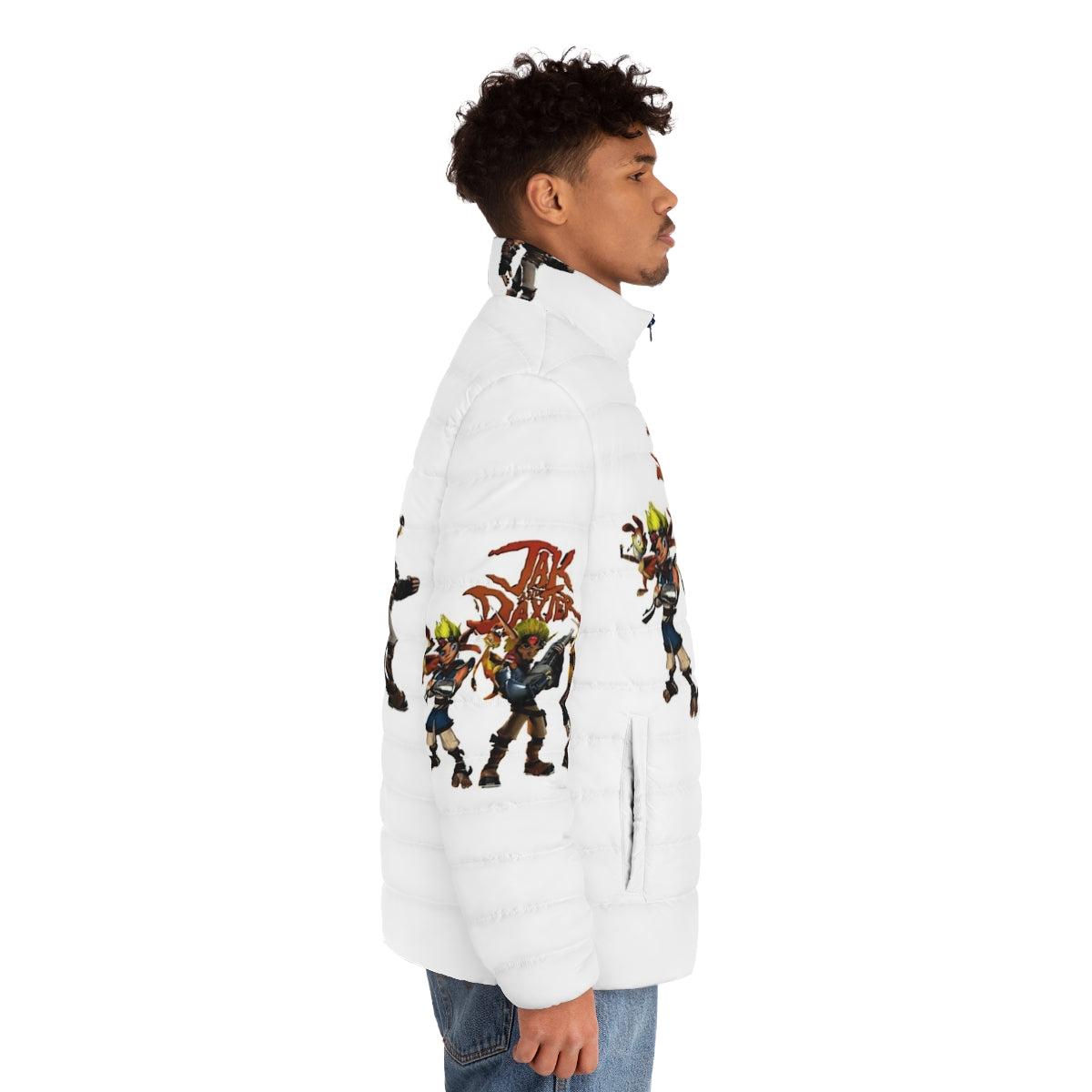 Jak and Daxter inspired puffer jacket with gaming graphics - men side right