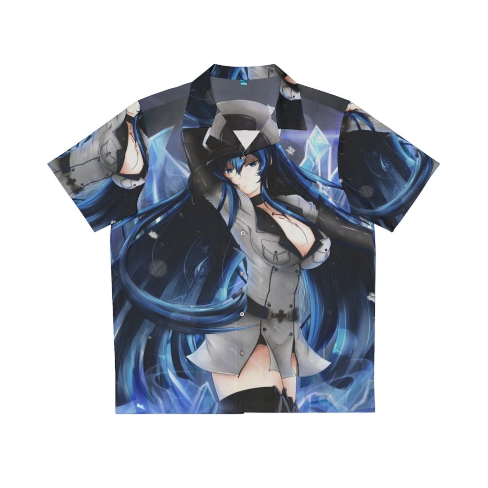 Esdeath the Ice Demon General wearing a blue Hawaiian-style shirt