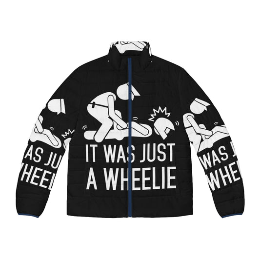 Legalize Wheelies Puffer Jacket with Motorbike and Wheelie Graphics