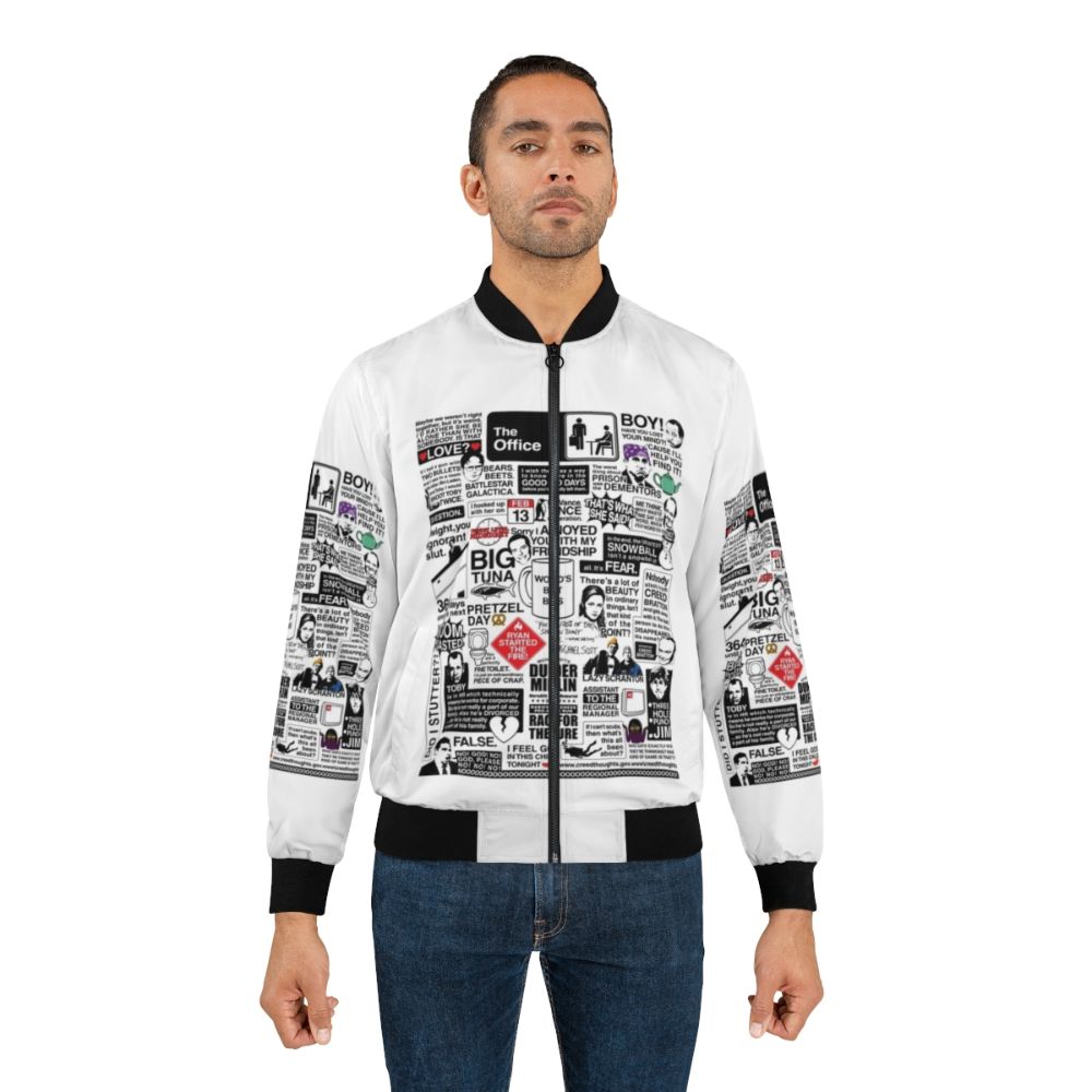 The Office Quotes Bomber Jacket featuring iconic characters and quotes from the TV show - Lifestyle