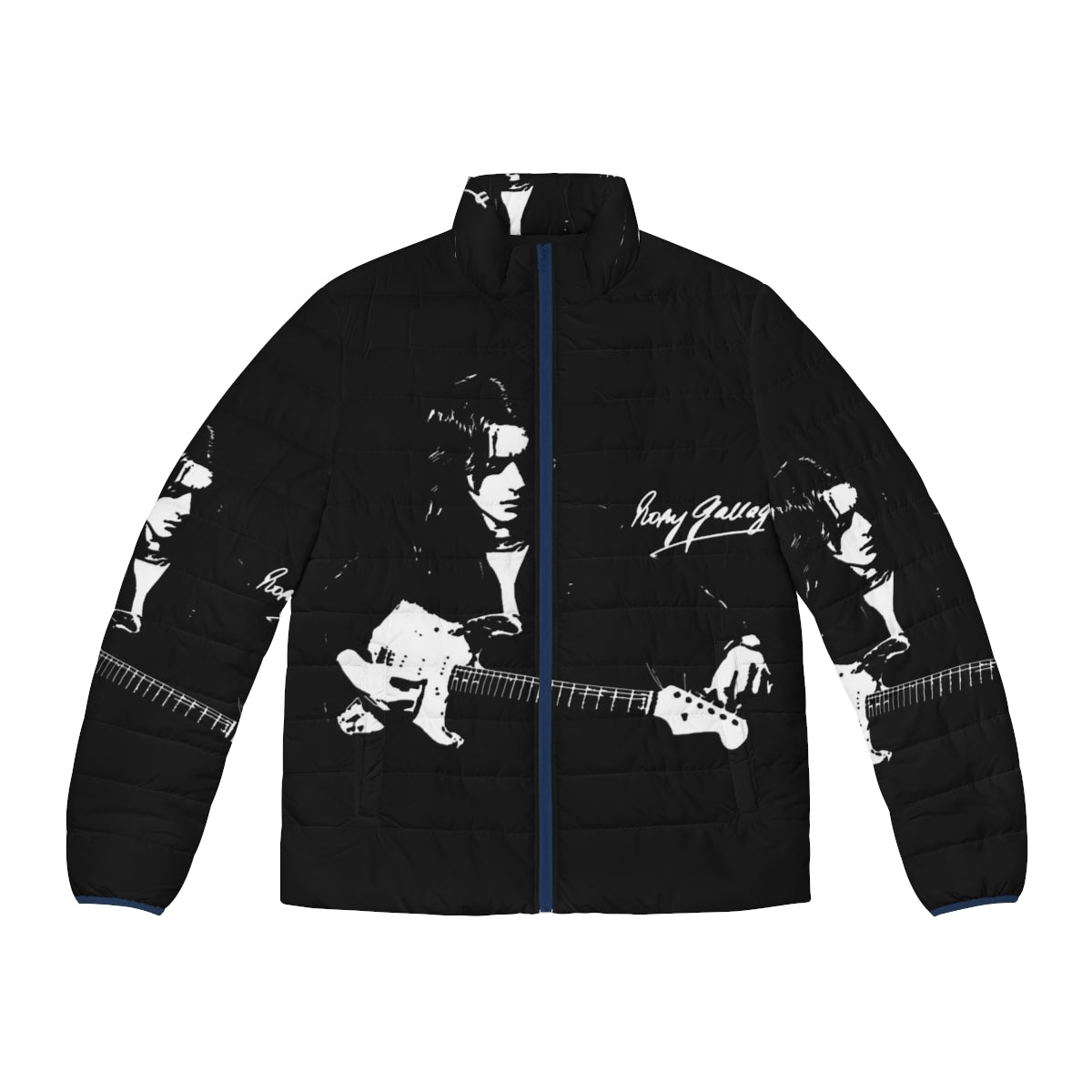 Rory Gallagher inspired puffer jacket with vintage Irish musician styling