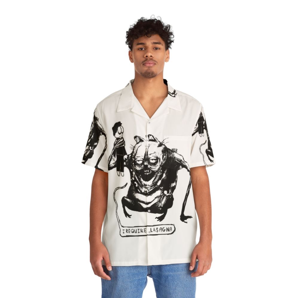 Spooky Evil Lasagna Hawaiian Shirt with Tropical Horror Print - People Front