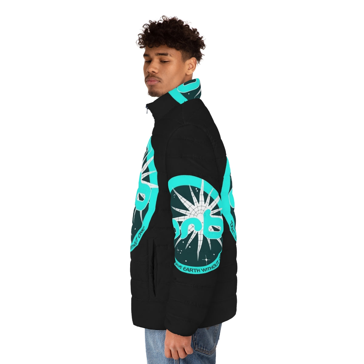 The Orb electronic music-inspired 90s art puffer jacket - men side left