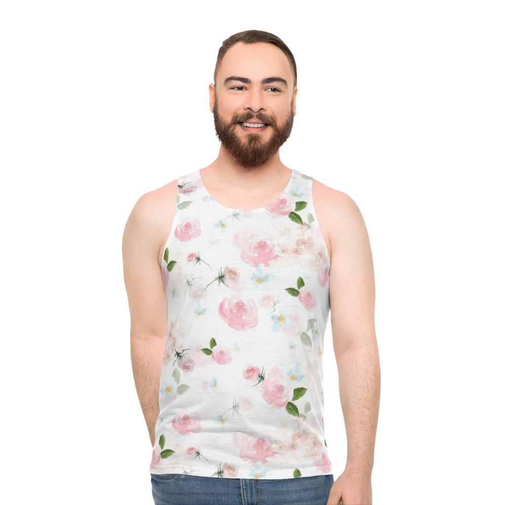 Watercolor floral botanical garden unisex tank top - men