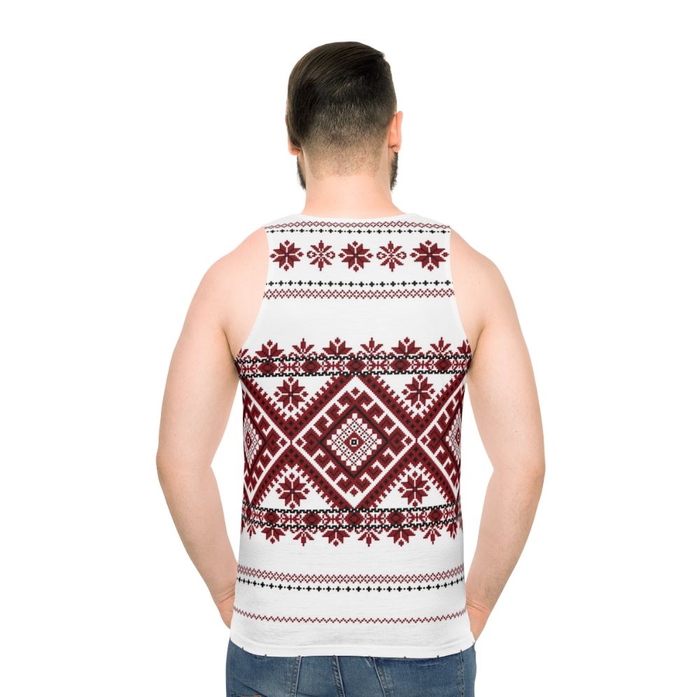 Unisex tank top with traditional Romanian geometric motif pattern - men back