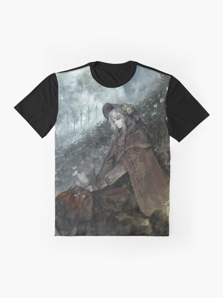 Bloodborne Dark Souls video game graphic t-shirt with doll design - Flat lay