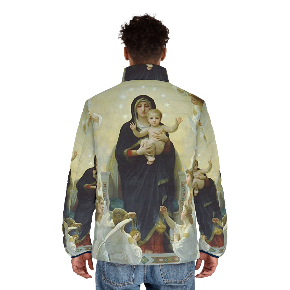 Our Lady Virgin Mary and Angels Puffer Jacket - men back