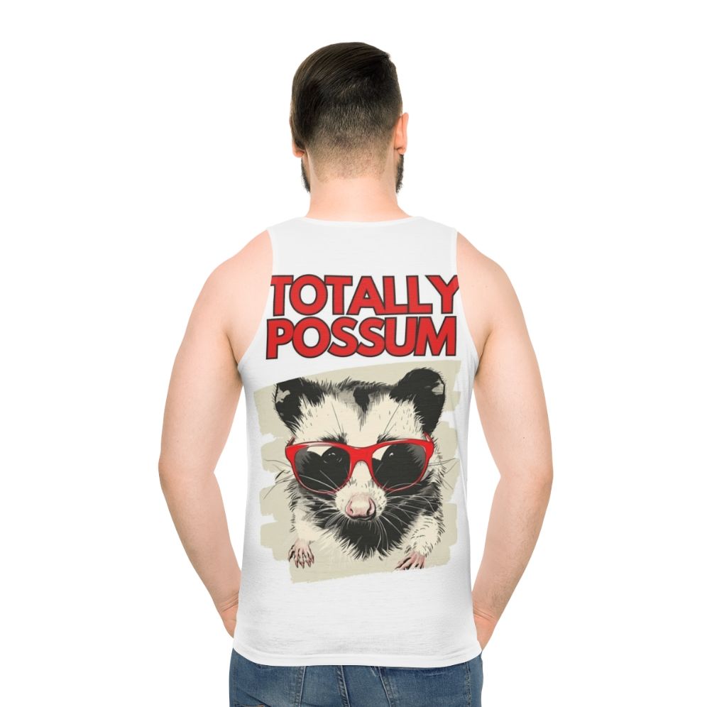 A model wearing a Possum Unisex Tank Top - men back