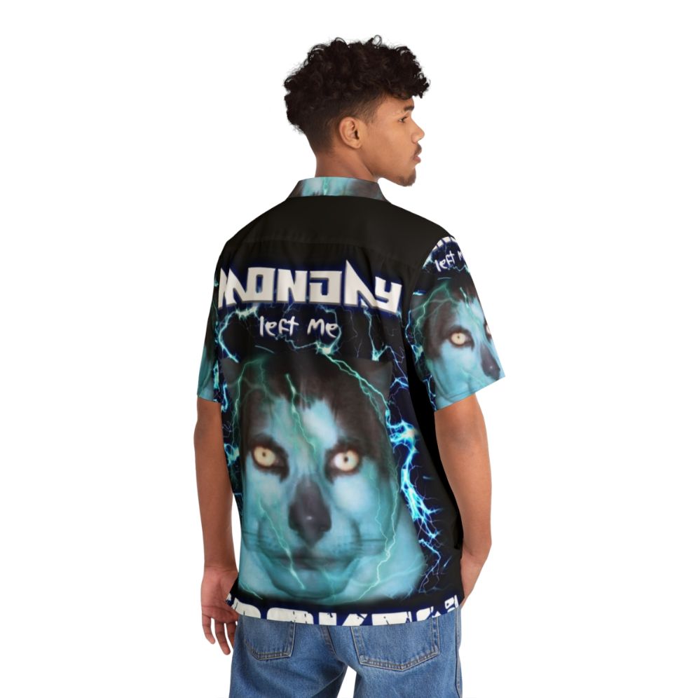 Cursed Monday Cat Hawaiian Shirt with Meme, Kitsch, and Hood Irony - People Back