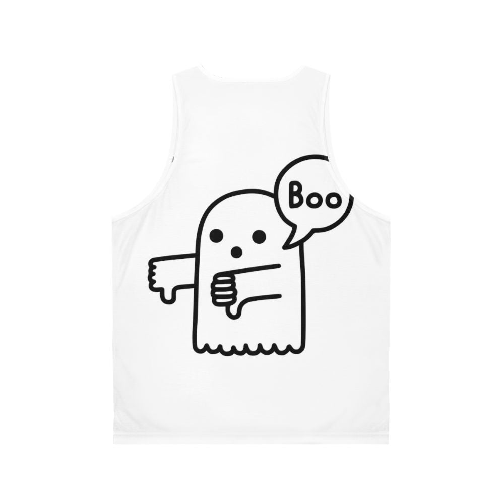 Unisex tank top with ghostly thumbs down design - Back