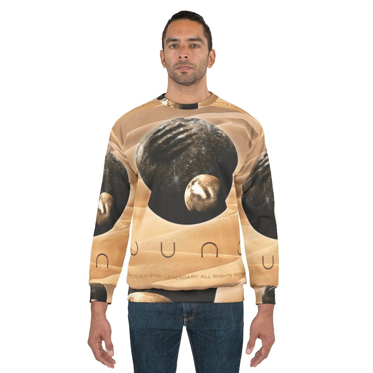 Dune-inspired cinematic sweatshirt featuring planet and moon designs - men