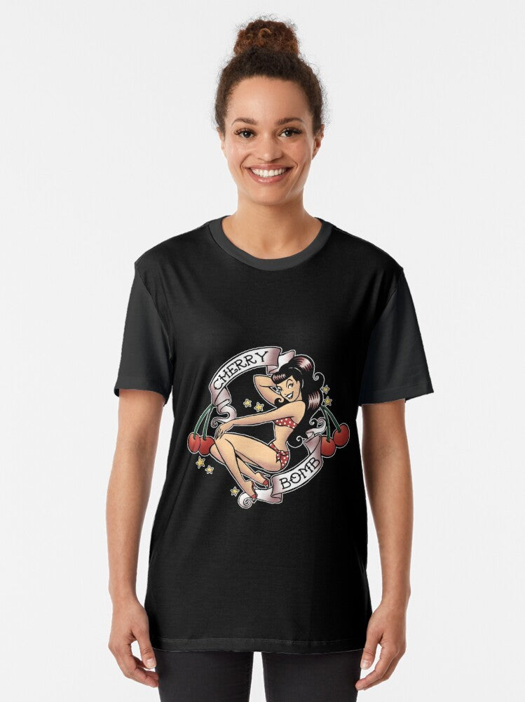 Retro cherry bomb pinup girl graphic t-shirt - Women