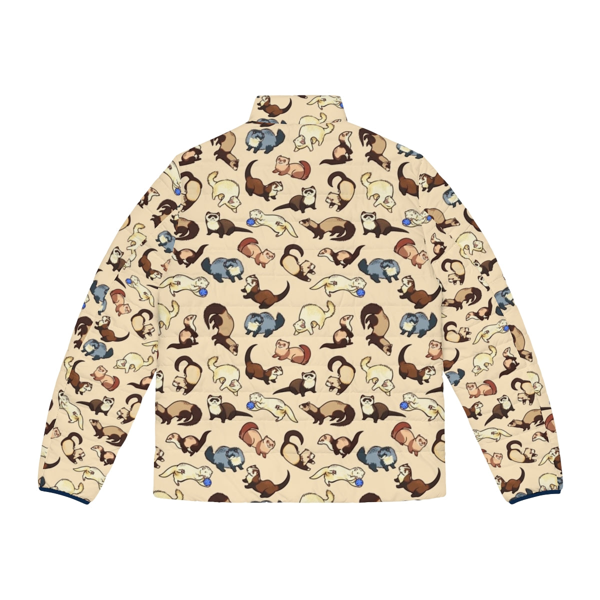 A blue puffer jacket with a cute cat snake pattern, perfect for ferret lovers - Back