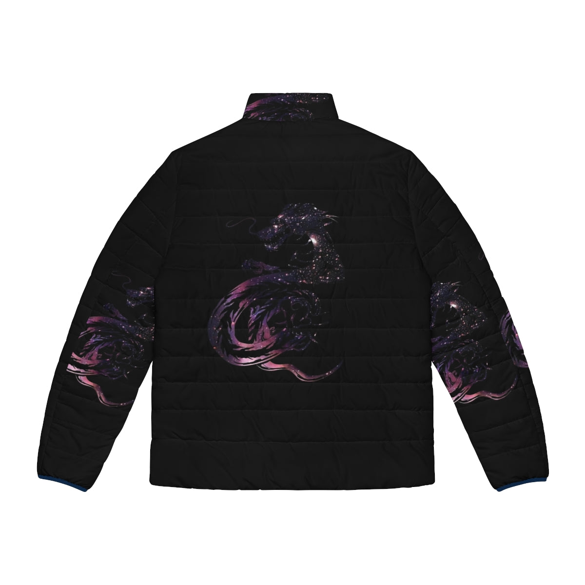 Legendary Cosmic Dragon Puffer Jacket featuring a mythical dragon design - Back