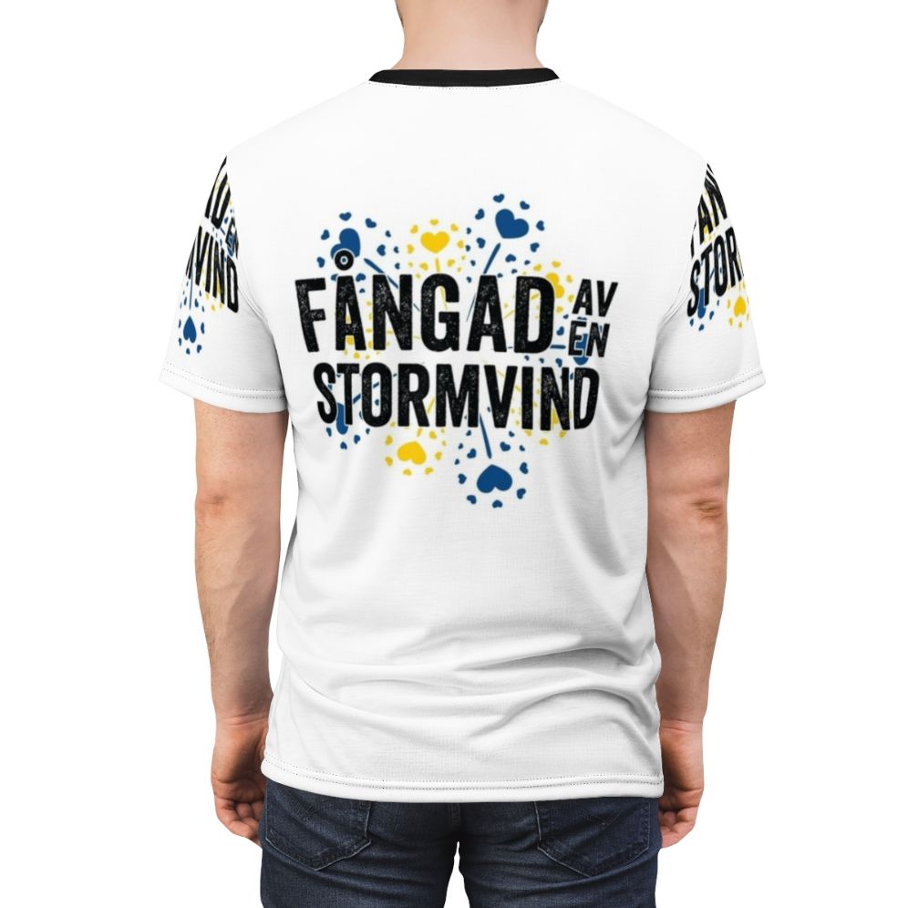 Carola F Ngad Av En Stormvind 1991 Sweden T-shirt design featuring the winner of the 1991 Eurovision Song Contest - men back