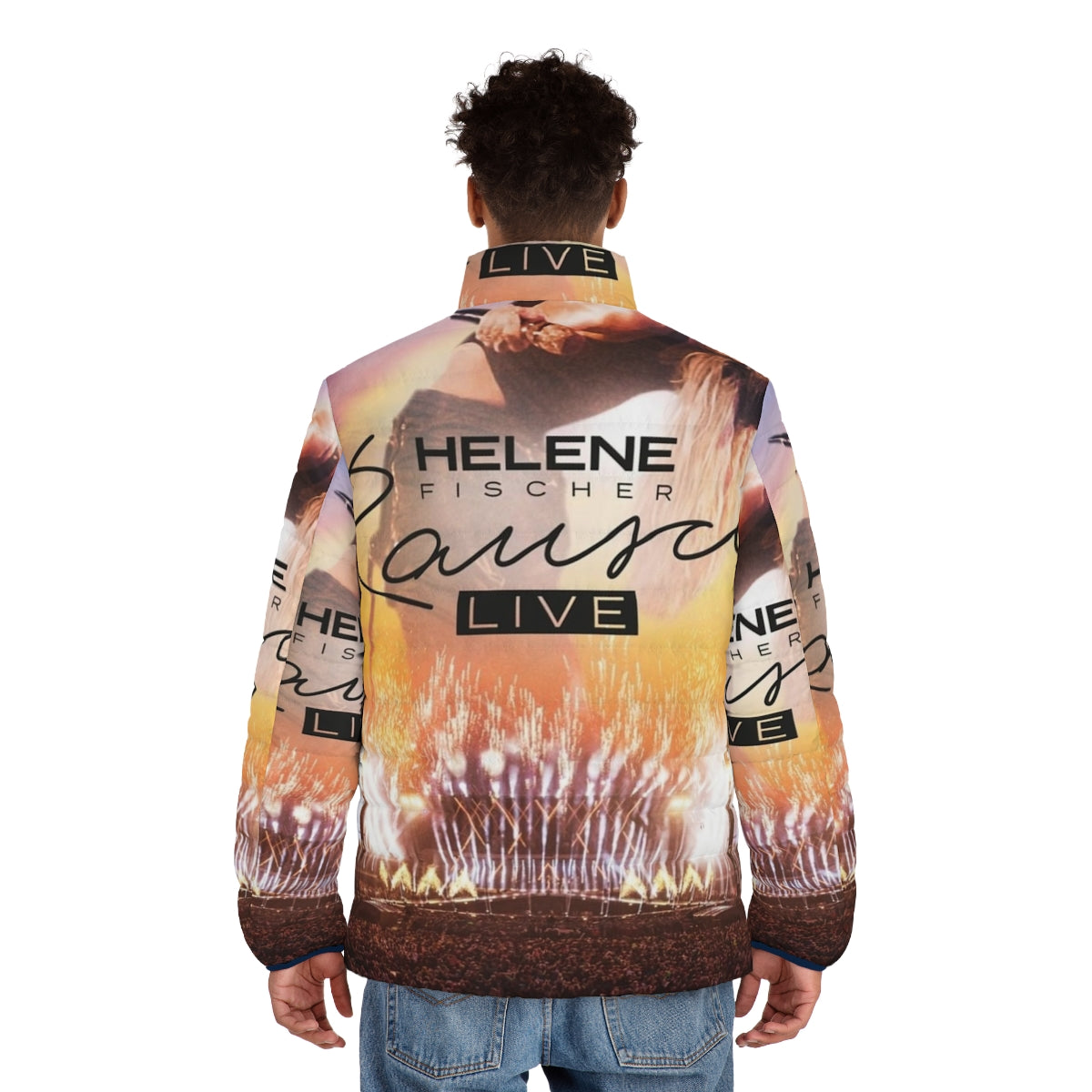 Helene Fischer wearing a puffer jacket on stage at the Rausch concert - men back