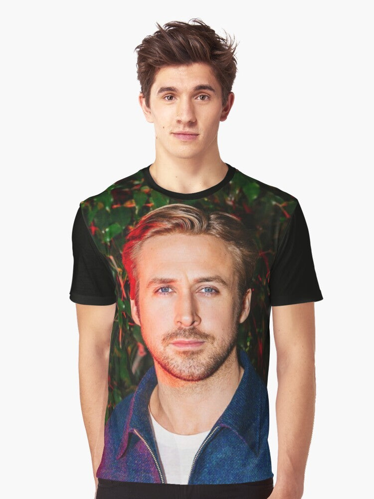 Ryan Gosling wearing a graphic t-shirt from the movie Drive - Men