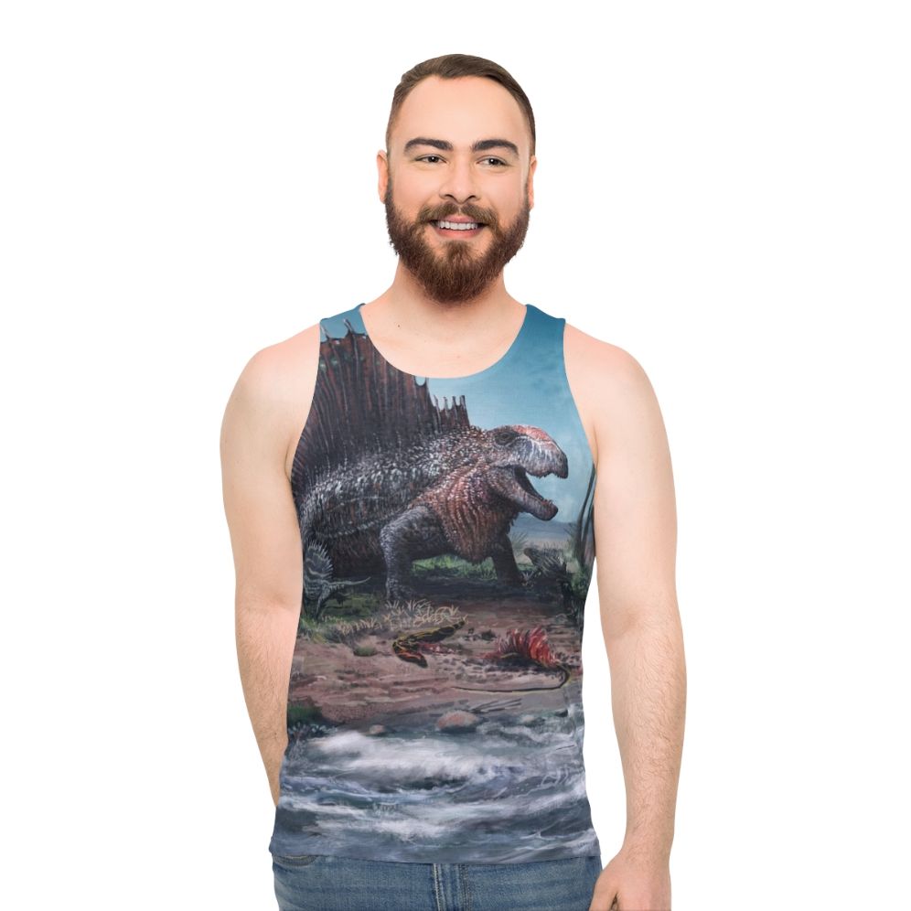 Dimetrodon unisex tank top with paleoart design - men