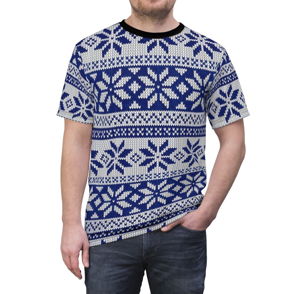 Knitted Christmas sweater pattern design on a t-shirt - men front