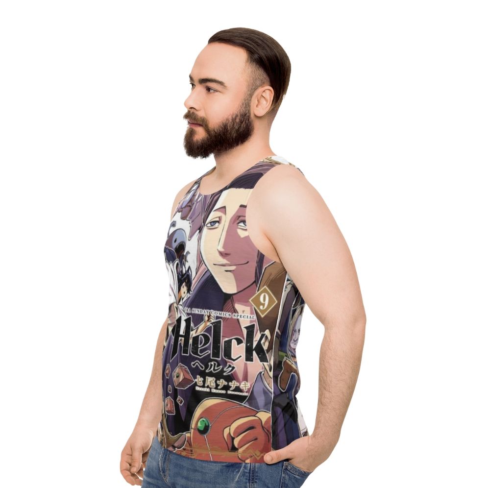 Helck Unisex Tank Top with Cute and Angry Anime Character Design - men side