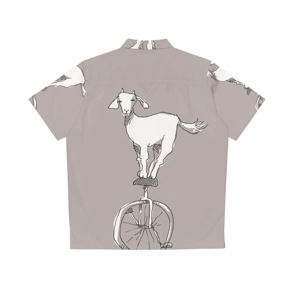 Goat riding unicycle on colorful Hawaiian shirt - Back