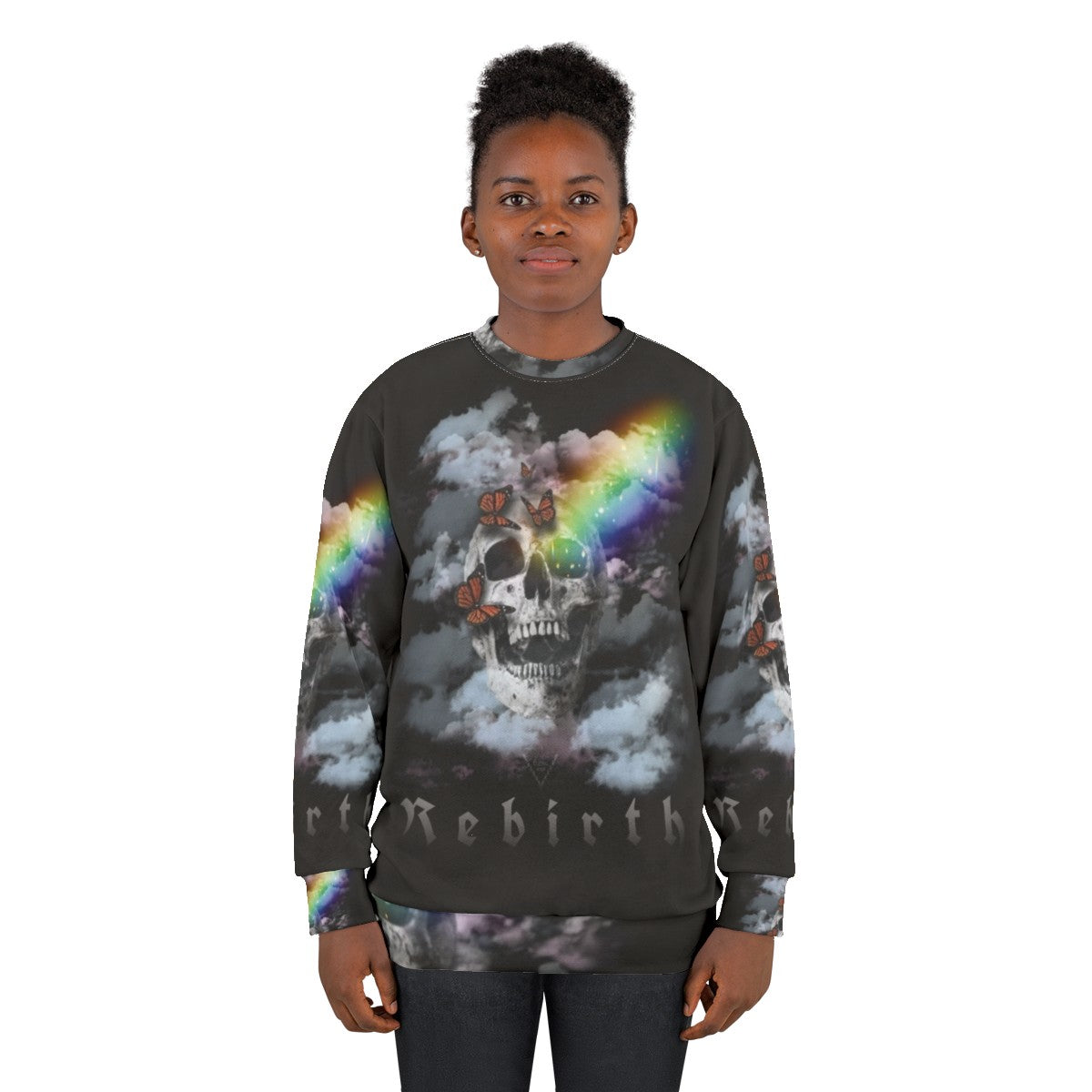 Rebirth Sweatshirt with syber digital art, fantasy, and occult design - women