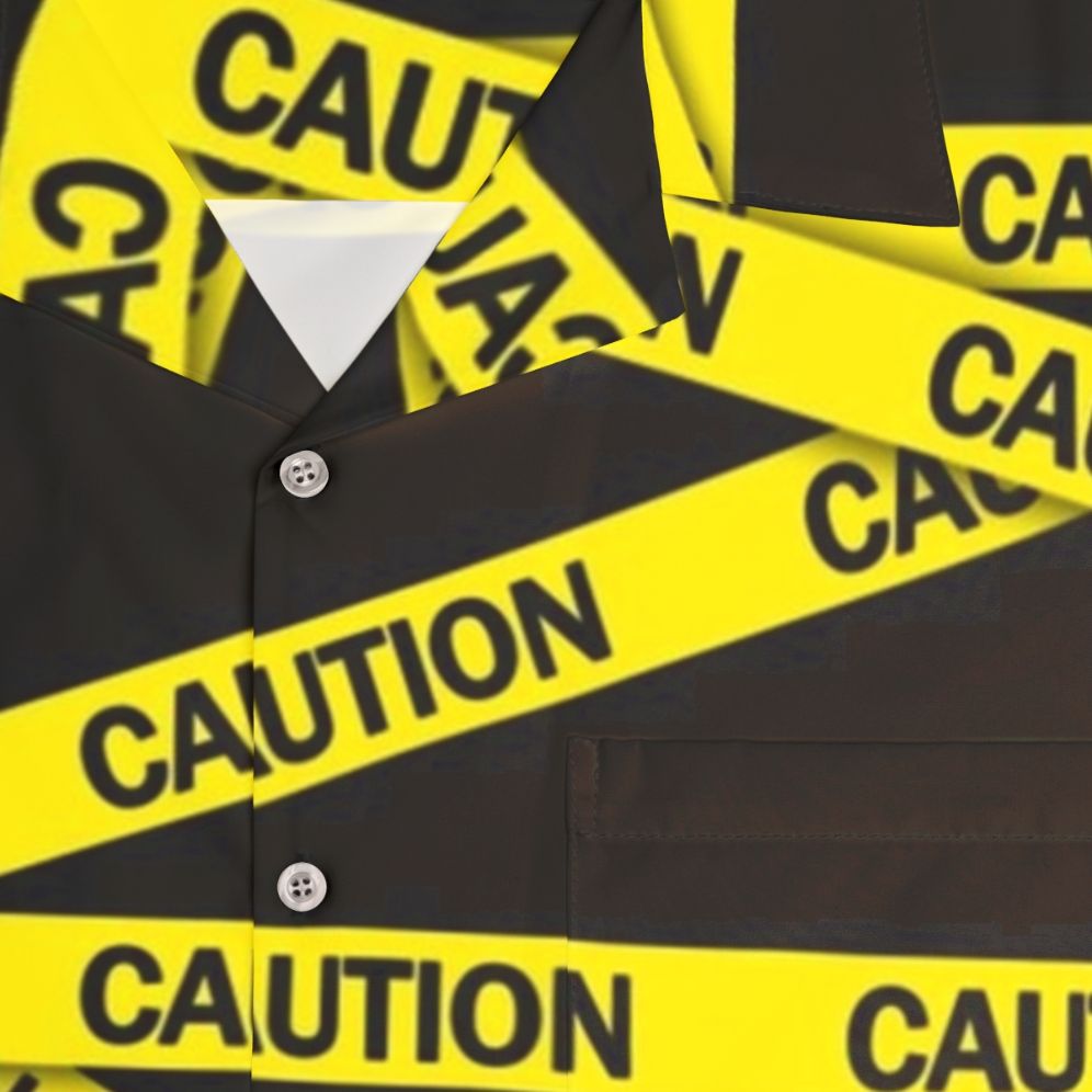 Caution Tape Hawaiian Shirt, Bright Yellow Warning Shirt for Introverts - Detail