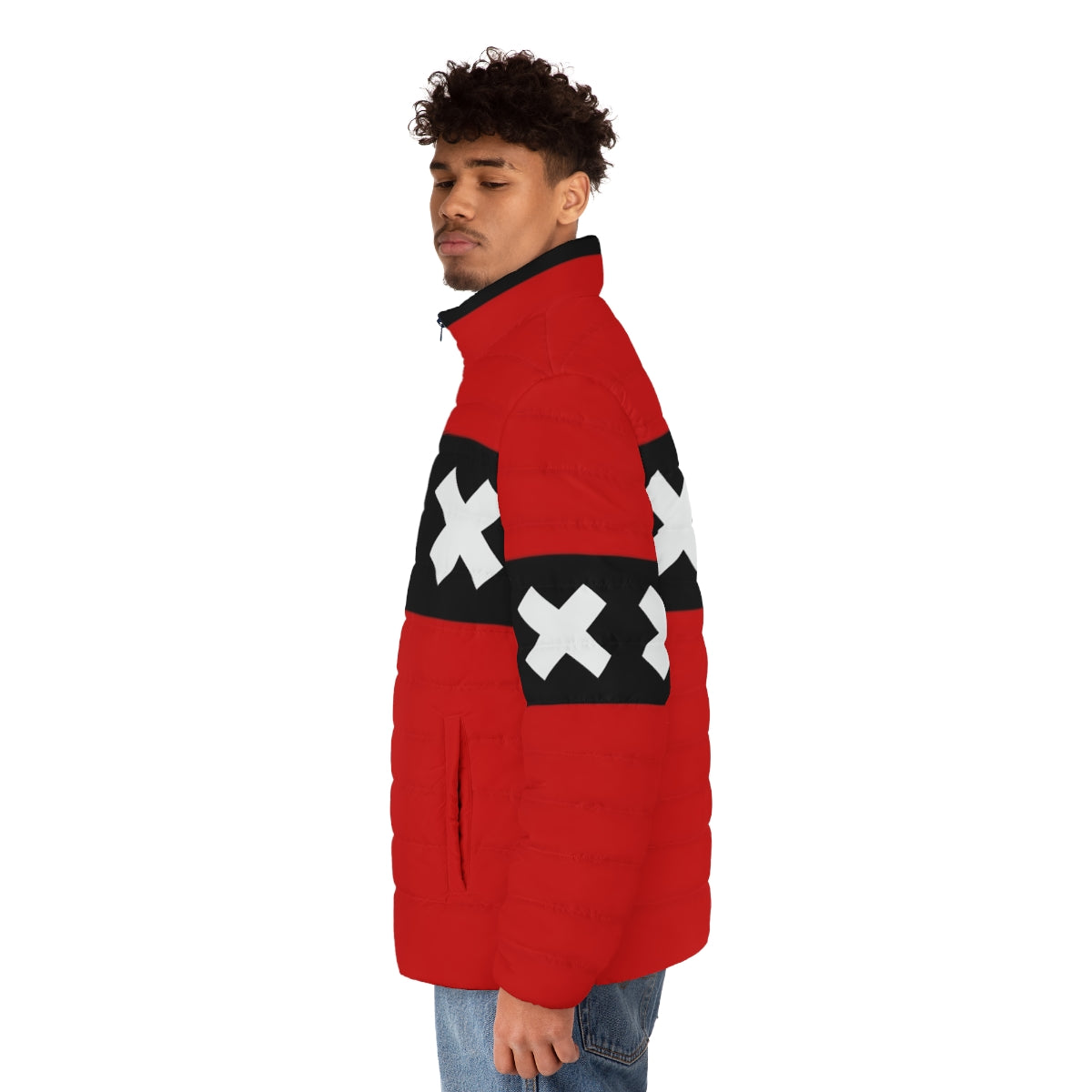 Amsterdam XXX Sports Puffer Jacket with city logo and text - men side left