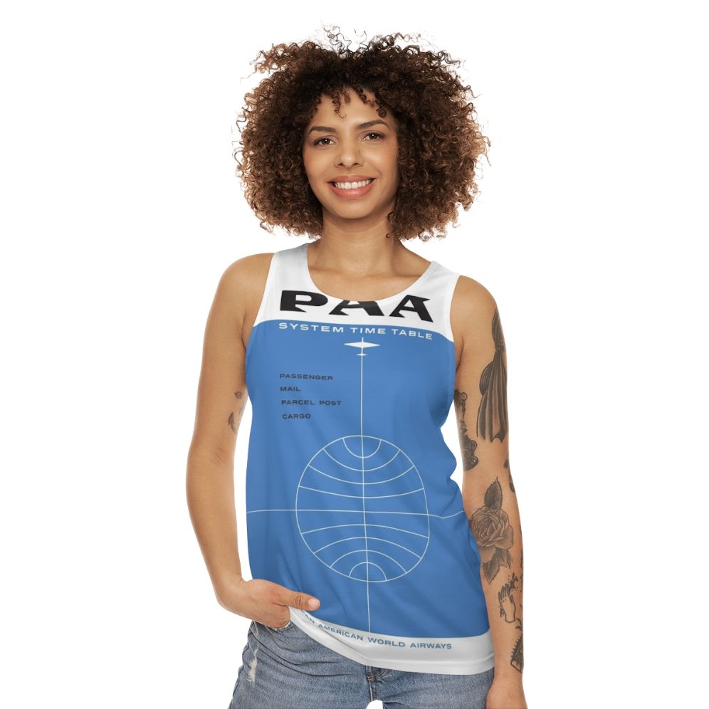 Vintage Pan Am 1957 Airline Timetable Cover Unisex Tank Top - women