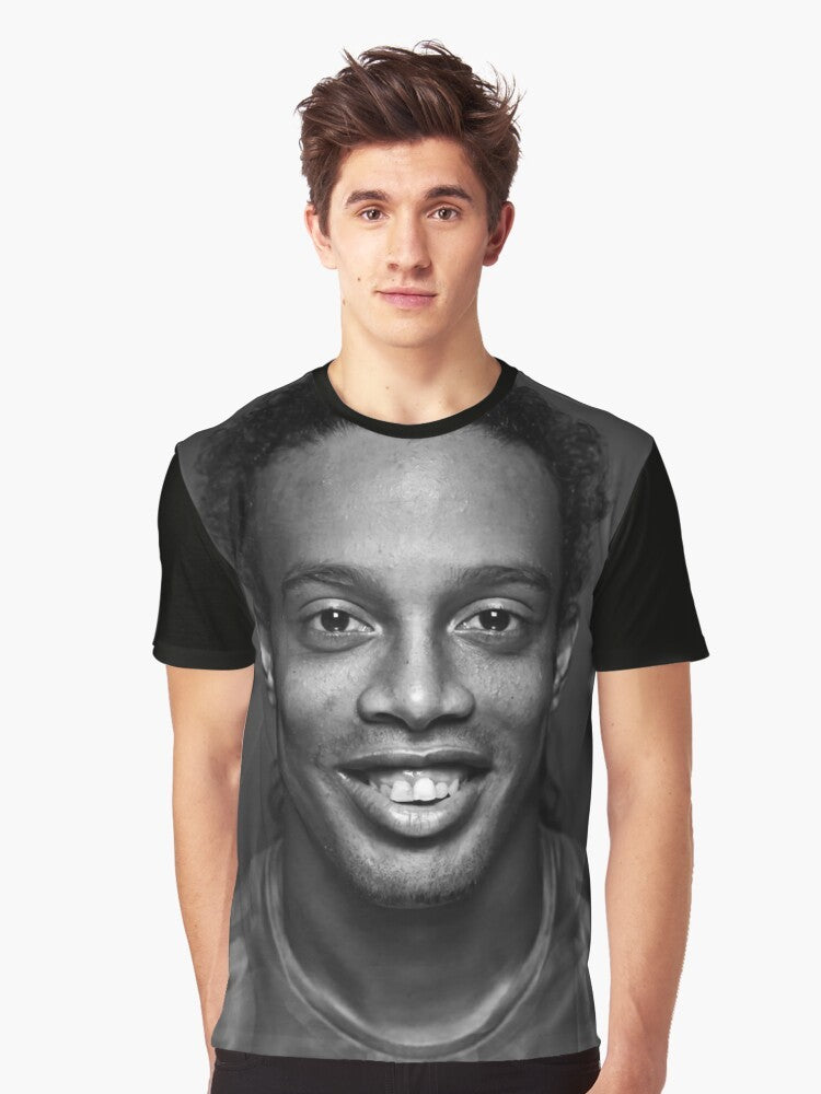 Ronaldinho soccer player graphic t-shirt design with wallpaper illustration - Men