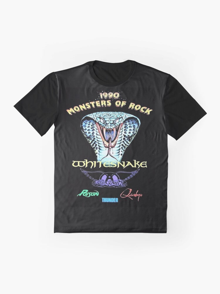 Vintage 1990 Monsters of Rock concert poster graphic design on a t-shirt - Flat lay