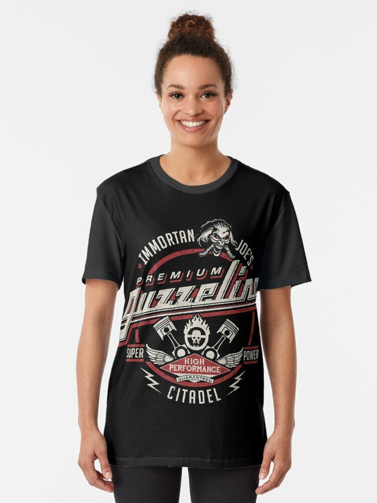 Graphic t-shirt featuring the character Mad Joe from the post-apocalyptic movie Citadel - Women