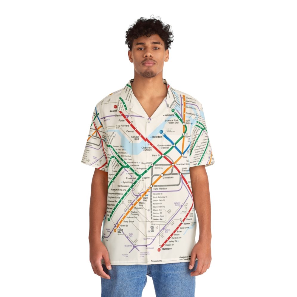 Boston area transportation map printed on a Hawaiian shirt - People Front