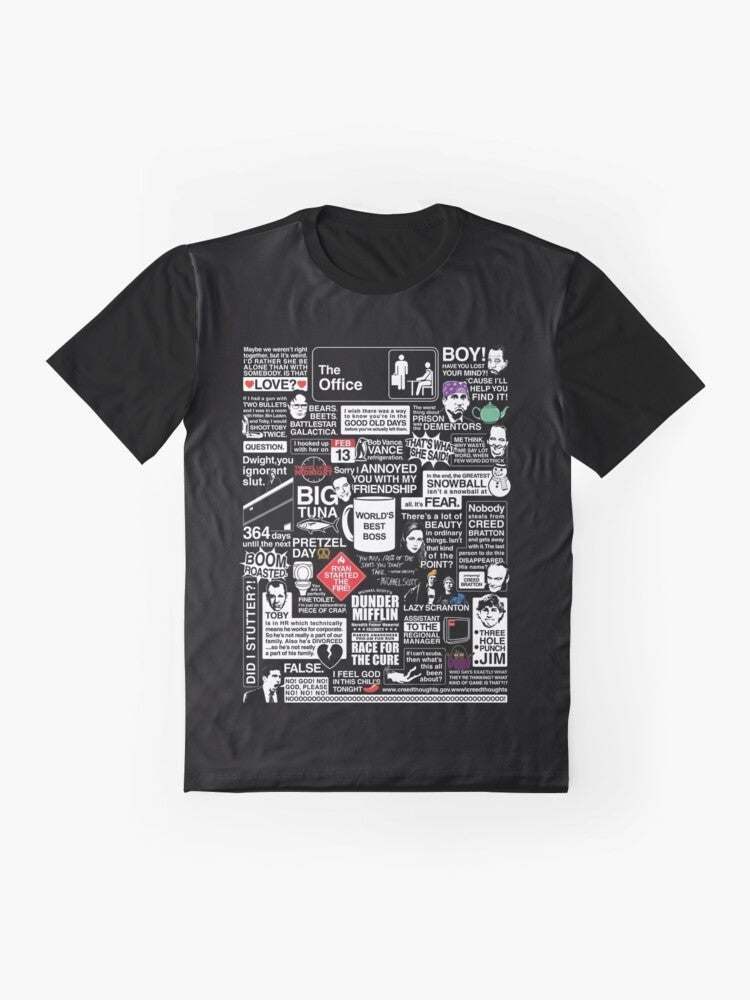 The Office Quotes Graphic T-Shirt featuring iconic quotes and characters from the popular TV show The Office - Flat lay