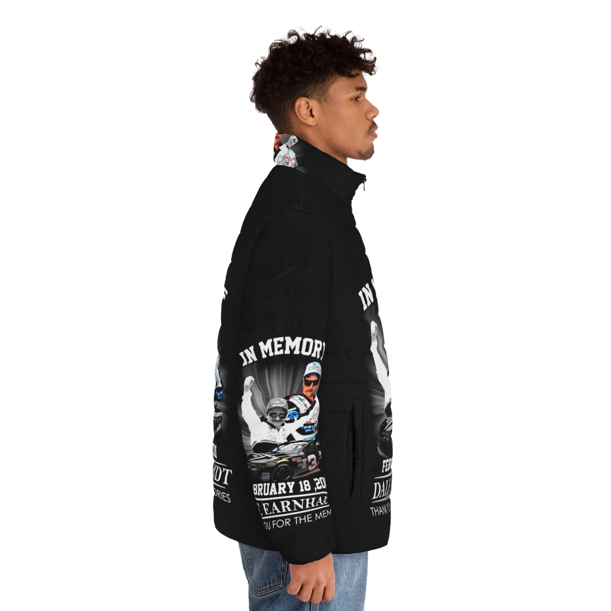 Puffer jacket featuring a memorial design for NASCAR legend Dale Earnhardt - men side right