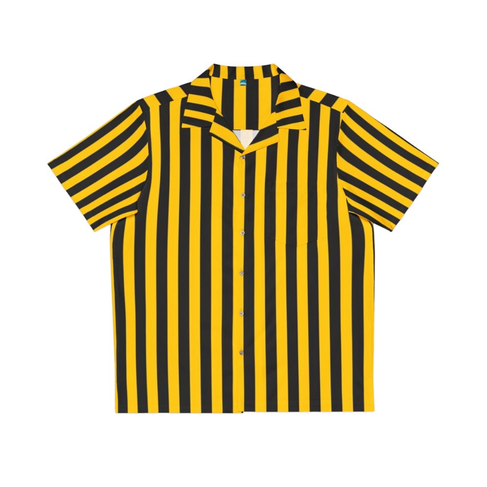 Yellow and black striped pattern Hawaiian shirt