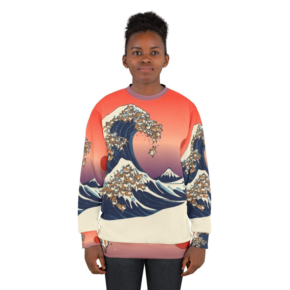 Vintage Shiba Inu Japanese Wave Graphic Sweatshirt - women