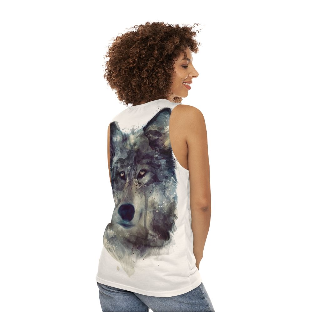 Watercolor wolf persevere unisex tank top - women back