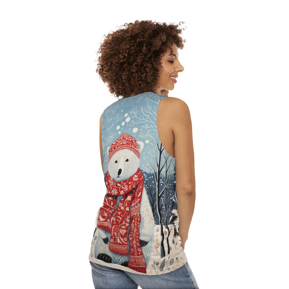 Vintage Christmas White Bear Winter Artwork Unisex Tank Top - women back