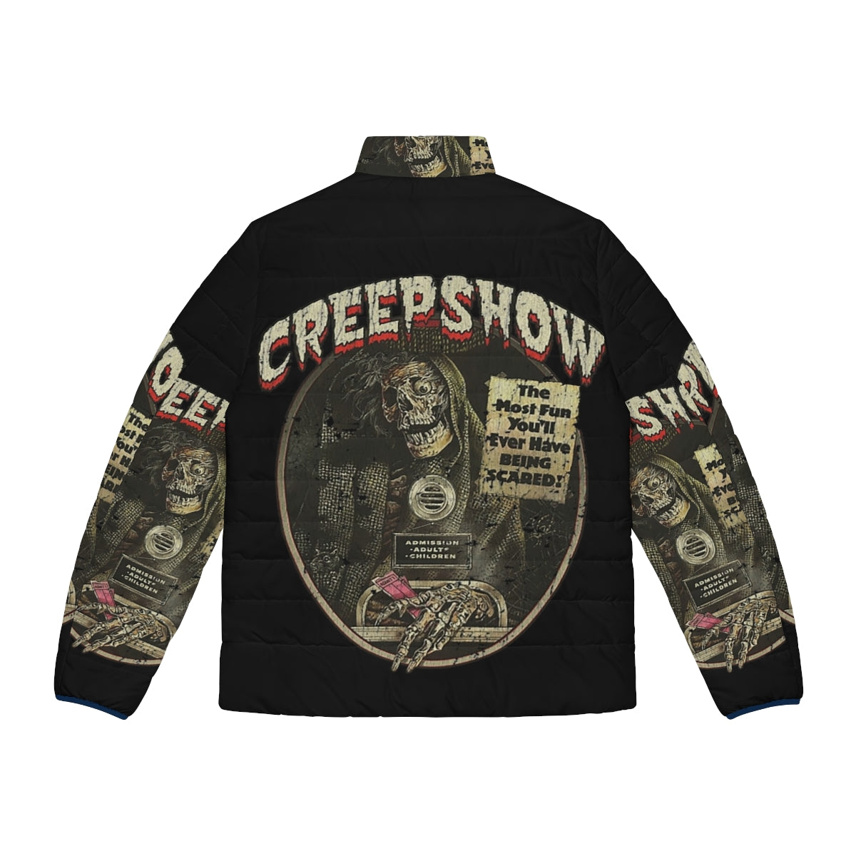 Creepshow 1982 Puffer Jacket with skeleton and skull design, perfect for horror movie fans - Back