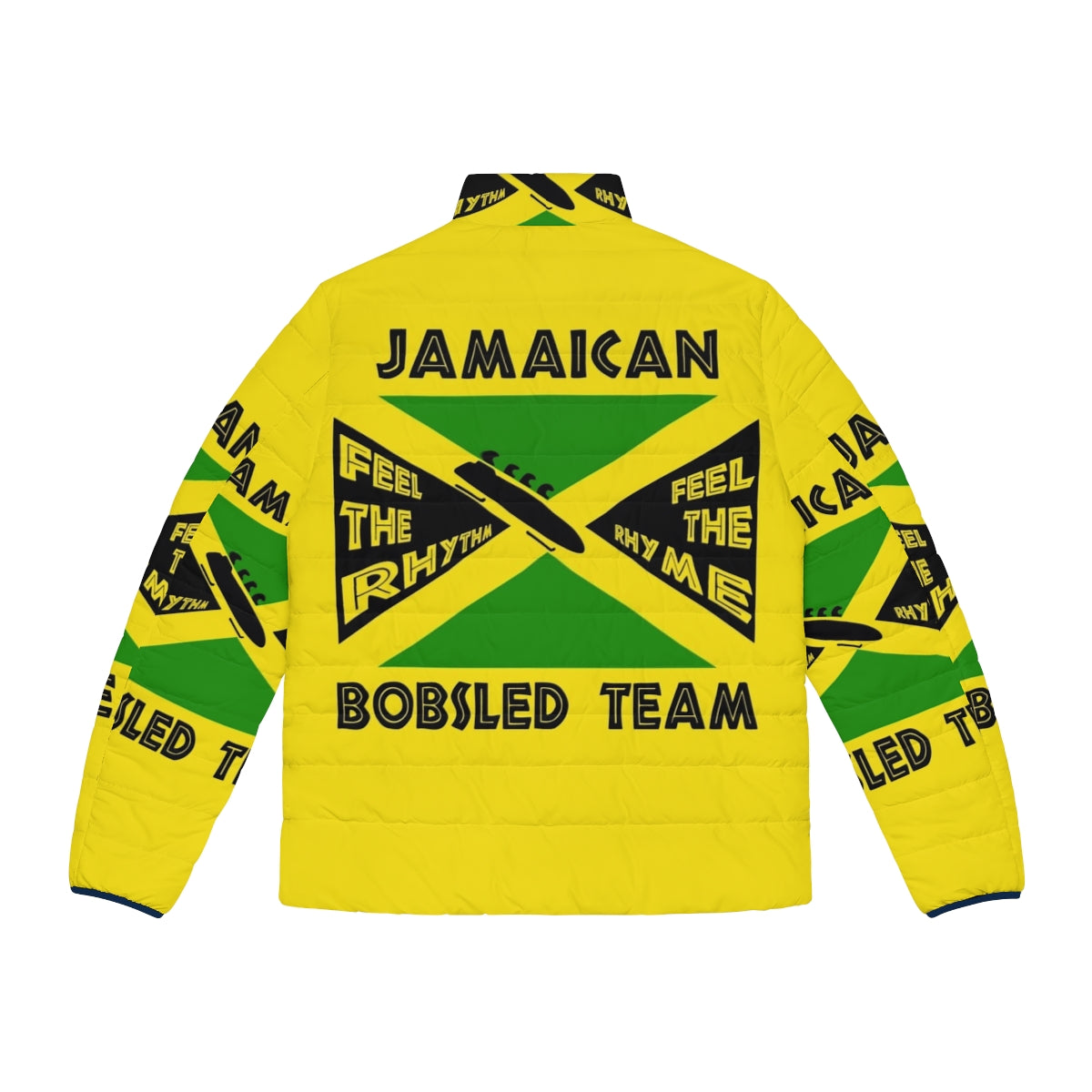 Jamaican bobsled team puffer jacket with retro 90s design inspired by the movie Cool Runnings - Back