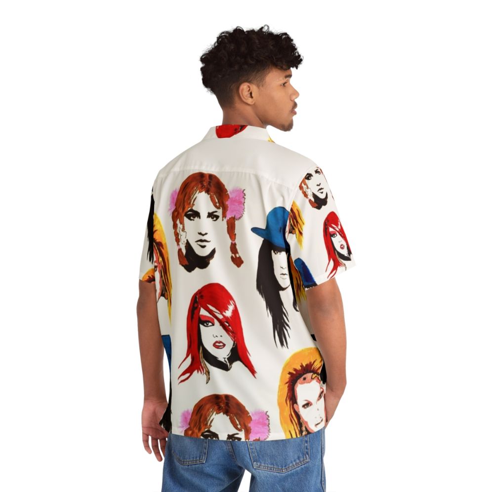 Vibrant 90s-inspired Hawaiian shirt with pop culture icons - Flat lay