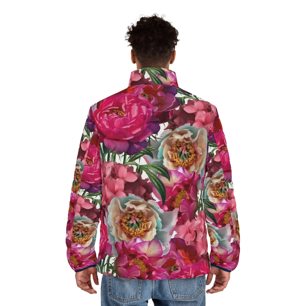 Flower garden puffer jacket with floral botanical design - men back