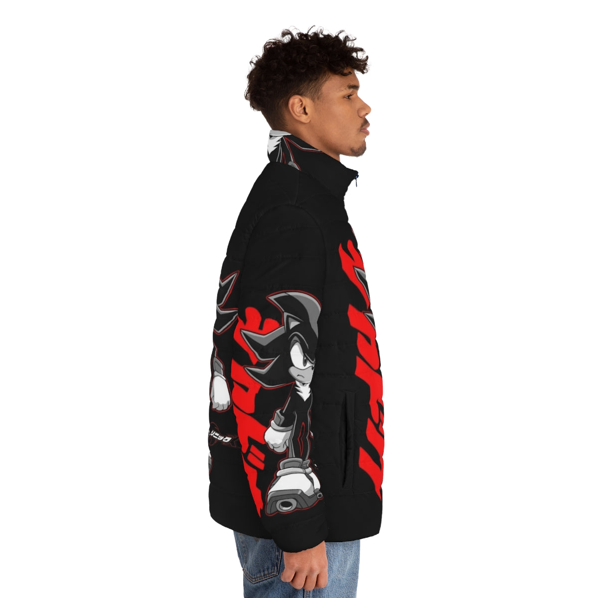 Sonic x Shadow Vintage Inspired Puffer Jacket with Retro Anime Aesthetic - men side right