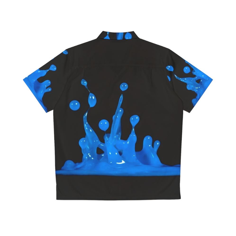 Blue Hawaiian shirt with abstract water splash design, perfect for team players - Back