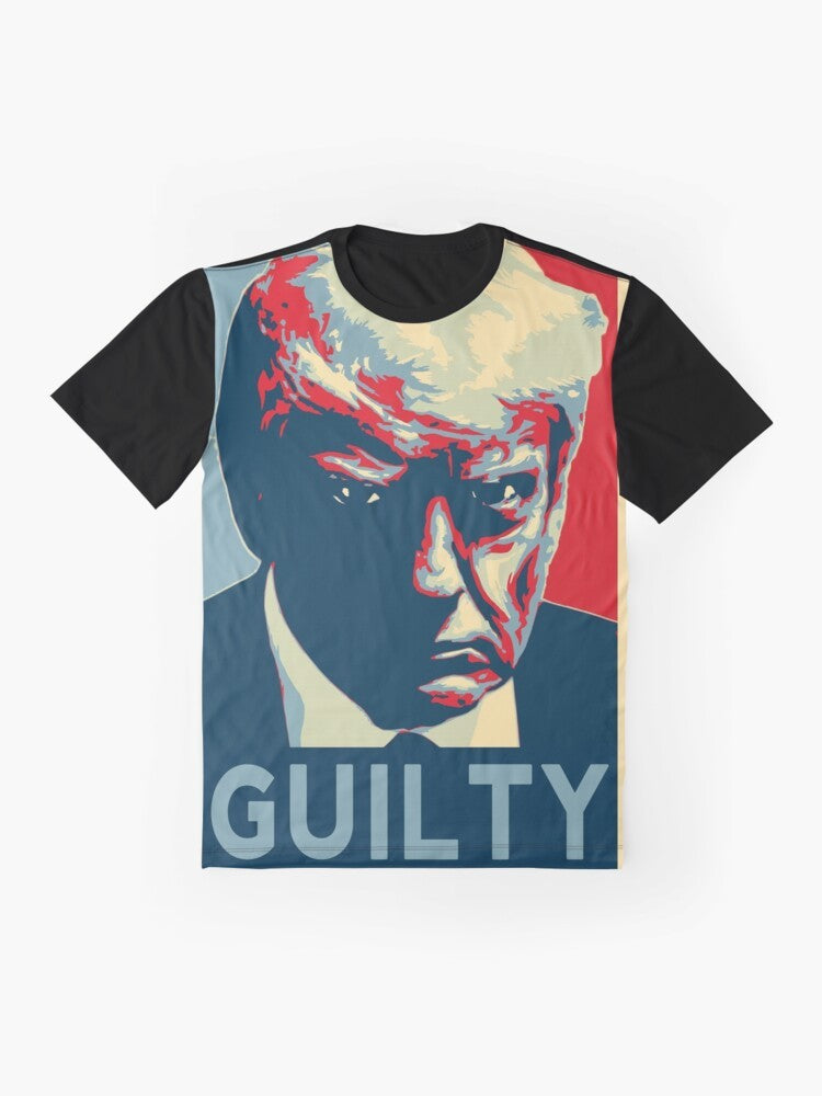 Trump Guilty Mugshot Graphic T-Shirt Design - Flat lay