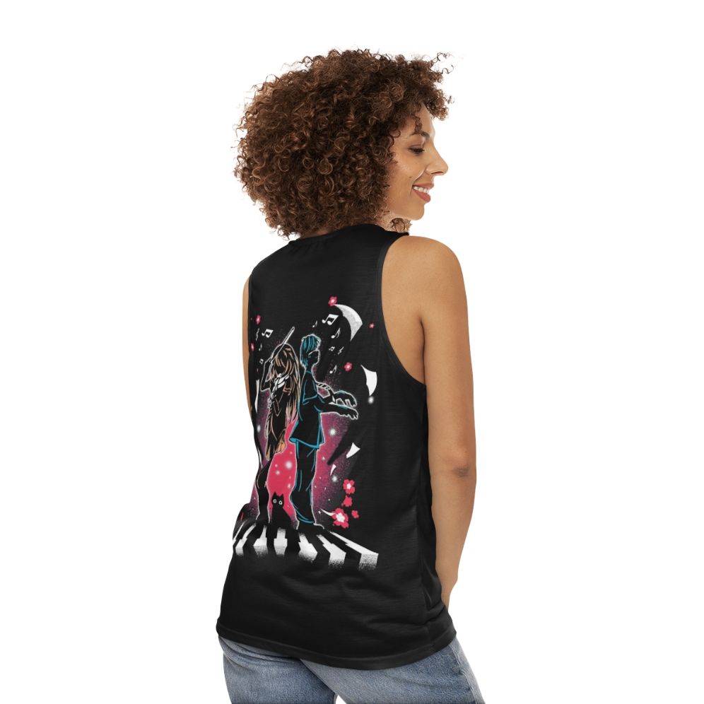 Anime tank top featuring characters from the popular anime series "Your Lie in April" - women back