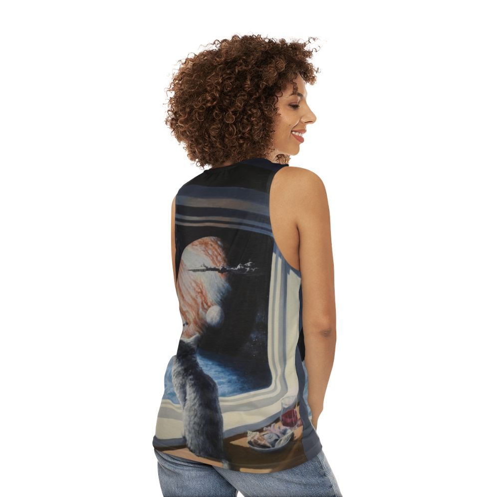 Unisex tank top with a space cat design - women back