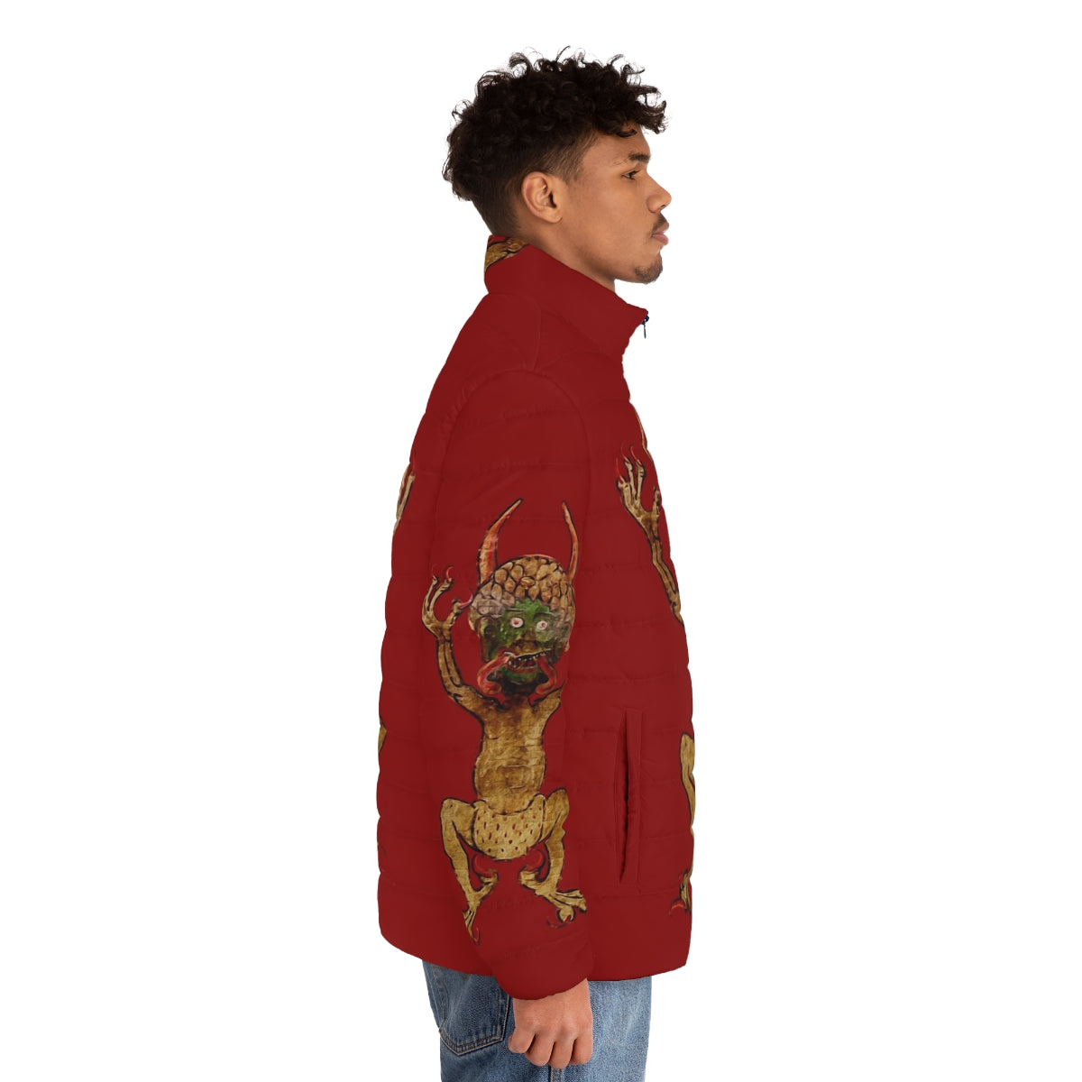 Codex Gigas Devil's Bible Red Puffer Jacket - men side right